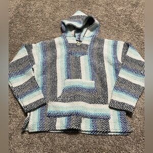 Baja Joe Earth Ragz Women's Medium Blue White‎ Knit Baja Surfer Hippie Hoodie